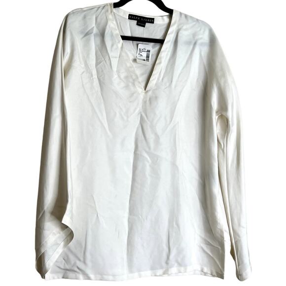 Ralph Lauren BLACK LABEL NEW Blouse Top Women 8 White Silk Quiet Luxury Designer - Picture 1 of 14